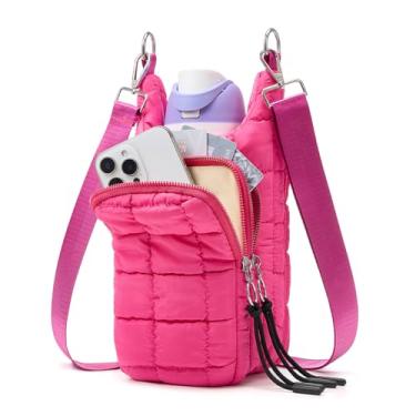 Imagem de WOOMADA Bolsa tiracolo feminina com suporte de garrafa de água RFID, ideal para caminhadas, ciclismo (rosa choque)
