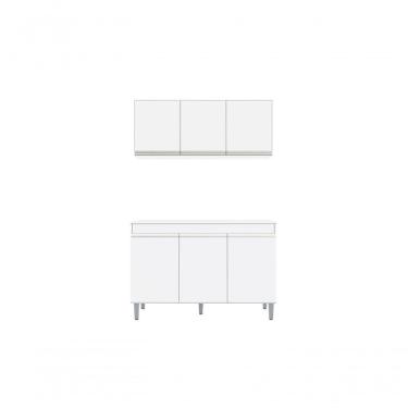 Imagem de Balcão Gabinete Manu 120 Cm C-tampo E Armário Aéreo Andreia 120cm Branco
