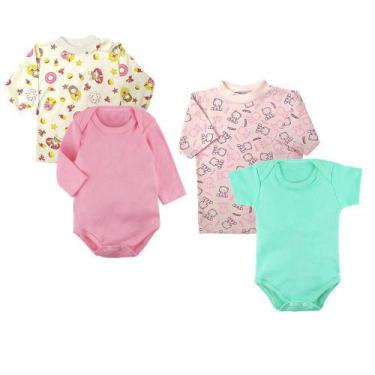 Imagem de Kit Bebê 4 Peças Body Camiseta Curta e Longa Várias Estampas - Koala B