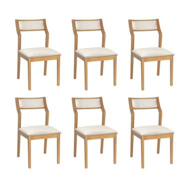 Imagem de Conjunto 6 Cadeiras De Jantar Lagum Conforto Estofada Jequitibá Natural Linho Bege