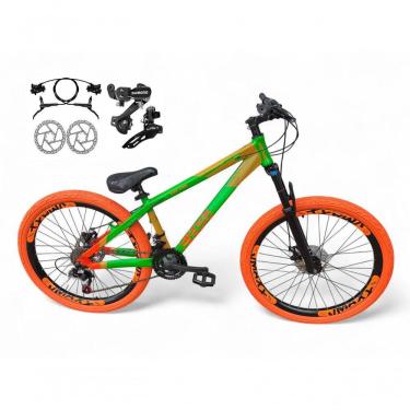 Imagem de Bicicleta Aro 26 Vikingx Tuff X35 Freeride Câmbios Shimano 21v Freio A Disco Aros Vmaxx Pneu Flame - Verde-laranja