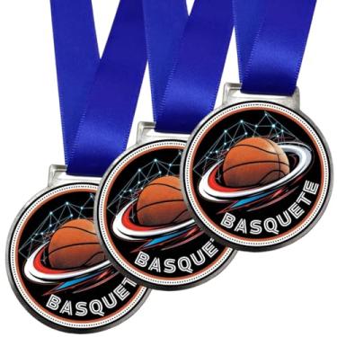 Imagem de Medalha Para Basquete Premiação de Liga dos Campeão Esportes 50mm Com Fita Azul kit 10 peças