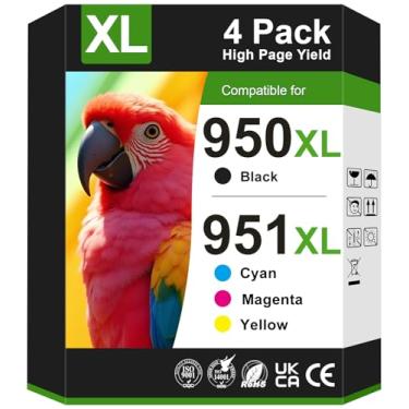 Imagem de Cartuchos de tinta 950xl e 951xl combo de substituição para HP 950 951 cartuchos de tinta, pacote combo funciona para impressoras HP Officejet Pro 8600 8610 8620 8630 8100 8615 (pacote com 4) preto
