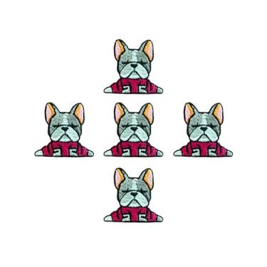 Imagem de Ploen Conjunto de 5 peças Mini Bulldog Francês Filhote de Cachorro Adesivos Fofos Desenhos Animados Logotipo 9 Patches Costurar Ferro em Aplique Bordado Emblema Sinal Remendo Roupas DIY Fantasia