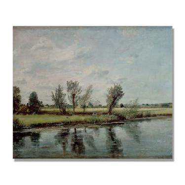 Imagem de NHLDZYH Arte de parede John Constable, (Water Meadows 2), pôster de pinturas famosas, decoração de parede com impressão de imagem retrô de romantismo. Somente tela de 60 x 72 cm - 23,6 x 28,3 pol