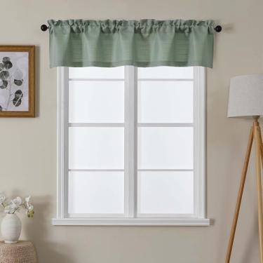 Imagem de Lecloud Saia verde sálvia para cortinas de janela de 30 cm de comprimento, cortina de cozinha pequena moderna com filtragem de luz, cortinas de serapilheira para casa de fazenda de estopa com bolso