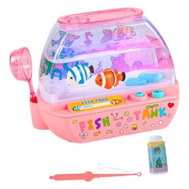 Imagem de Bothyi Aquário de brinquedo falso com luzes, acessório interativo de desenho animado, aquário de mesa de fantasia, Rosa