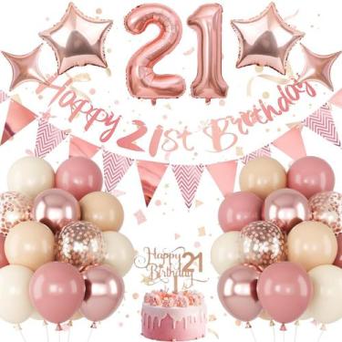 Imagem de Decorações de aniversário Jobkoo 21º aniversário para ela nua rosa