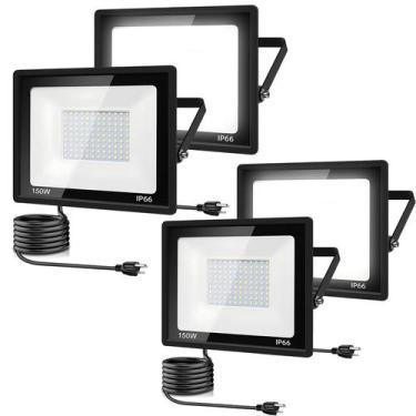 Imagem de Holofote LED para exterior 150W 15500lm IP66 impermeável, pacote com 4