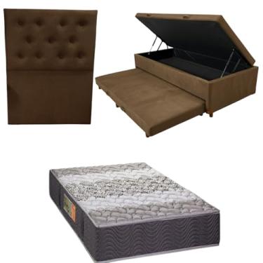 Imagem de Bicama Box Baú com Colchão de Espuma Orthopedic + Cabeceira Botonê - Solteiro 88x188 (SUEDE MARROM)