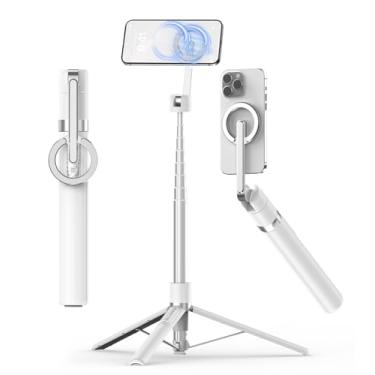 Imagem de TONEOF Tripé magnético de bastão de selfie de 172 cm com suporte magnético forte de alumínio para Magsafe, tripé de telefone giratório de 360° com anel de metal e controle remoto recarregável para