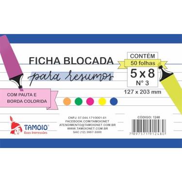 Imagem de Ficha Blocada Para Resumo Colorida 5x8 Nº 3 50 Folhas - Unidade