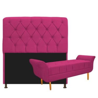 Imagem de Kit Cabeceira Lady e Recamier Ari 100 cm Solteiro Suede Pink - Doce So