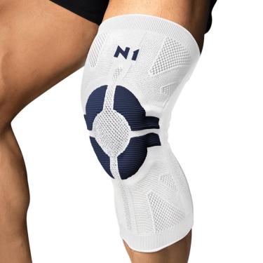 Imagem de Joelheira N1 Sport Pro com haste Lateral e Gel - 01 Unidade Branca e Marinho-G