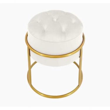 Imagem de Puff Banqueta Estofado Decorativo Base De Ferro Capitonê Suede Branco Eli Móveis E Decoração