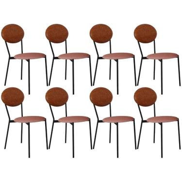 Imagem de Kit 08 Cadeiras Estofada Para Sala De Jantar Azuri Preto C01 Linho Rosê Courino Caramelo - Lyam Decor