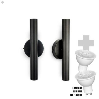 Imagem de Kit 2 Arandela De Parede Slim Palito - Preto + Led Gu10