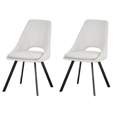 Imagem de Kit 2 Cadeiras Nora Rivatti 48 Cm (largura) Estofado Em Tecido Off White Base Aço Preto Pintado à Pó