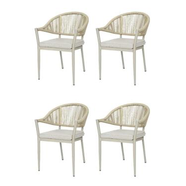 Imagem de Kit 4 Cadeiras Empilhável Amalfi Caraíva Fratini Alumínio Encosto Trama Corda Náutica Almofada Fendi