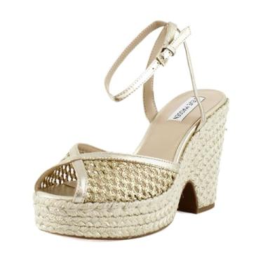 Imagem de Steve Madden Sandália feminina de salto Sydnee, Ráfia dourada, 40
