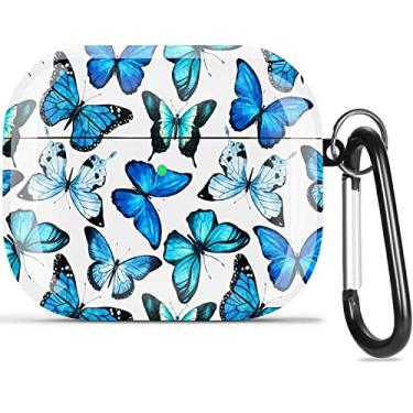 Imagem de Olytop Capa protetora para AirPods de 4 gerações 2024, linda borboleta, AirPods, 4ª geração, pele rígida, com chaveiro para Apple iPod 4 Gen – Borboleta azul