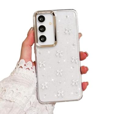 Imagem de EYZUTAK Capa para Samsung Galaxy A55 5G, capa de telefone com laço 3D com glitter fofo e brilhante laço transparente design estético capa protetora fina macia durável TPU transparente para mulheres