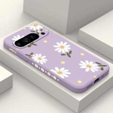 Imagem de LEECG Capa para Google Pixel 10 Pro XL, design de flor de silicone líquido fino para Pixel 10 Pro XL 6,8 polegadas, margarida roxa