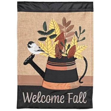 Imagem de Dicksons Bandeira de jardim de Ação de Graças, decoração de outono ao ar livre, faixa de quintal sazonal dupla face padrão 33 x 45 cm folhas de poliéster em regador listrado