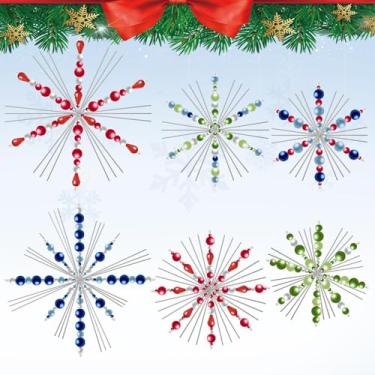 Imagem de Kalolary 100 peças de fio de contas de floco de neve de Natal, formas de fio de floco de neve mental para contas de Natal e inverno, artesanato DIY (6 estilos)