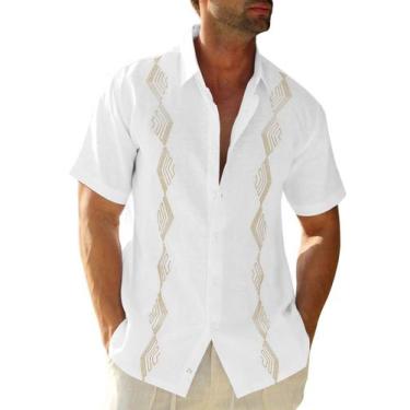 Imagem de Camisa Makkrom Guayabera Cubana de Manga Curta Algodão Linho