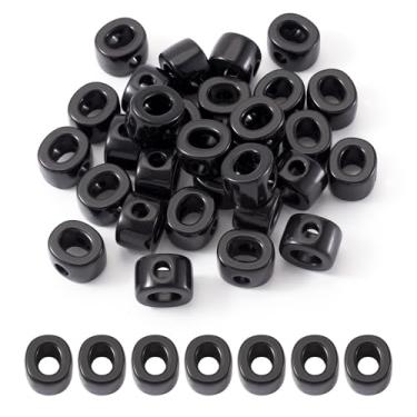 Imagem de Beadthoven 30 peças grandes letras O contas de acrílico preto grande buraco plástico slide bloco alfabeto opaco bolha letra contas espaçadores para amizade pulseiras chaveiro cadarço faça você mesmo