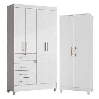 Imagem de Guarda Roupa Infantil Sobral e Armário Multiuso Jade Branco Brilho - Moval