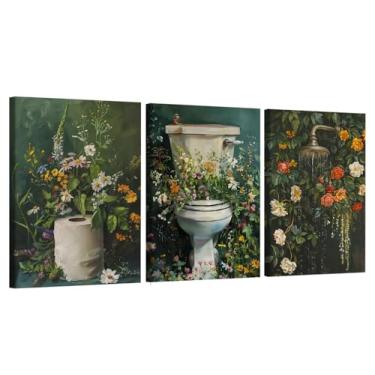 Imagem de GOUOYANA Kits de arte de diamante de banheiro para adultos, conjunto de 3 peças de arte de diamante de flor 5D, kit de pintura de diamante de broca completa DIY, pintura de diamante para decoração de