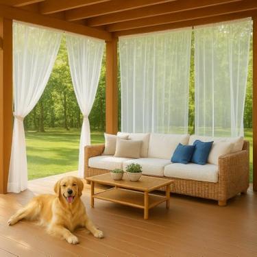 Imagem de Draphelle Cortinas de tela de pátio para ambientes externos, impermeável, transparente, leve, mosquiteiro para varanda, gazebo, jardim, festa, casamento, pano de fundo, branco, L 125 x C 248 cm por