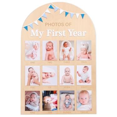 Imagem de Quadro de madeira Photos of My First Year - Exibição de fotos para recém-nascidos de 1 a 12 meses, placa de registro de fotos de crescimento de 1º aniversário, quadro de fotos de marco mensal