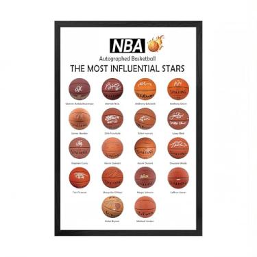 Imagem de Mofesun Pôster de basquete autografado, arte de parede das estrelas mais influentes, presente para fãs de basquete, decoração esportiva para quarto e caverna masculina (moldura preta, 20 x 25 cm)