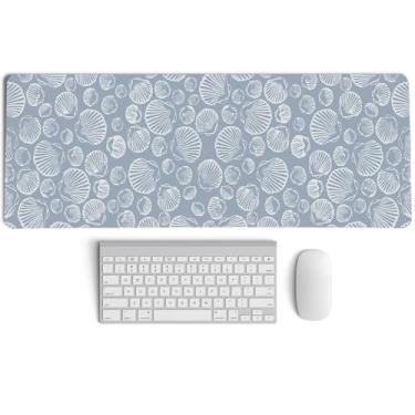 Imagem de PaJiaNi Tapete de mouse com concha, mouse pad de praia costeira, GG grande oceano praia concha tapete de mesa, almofadas femininas de verão para jogos na praia, tapete de mesa para laptop feminino