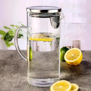 Imagem de Jarra de Vidro Borossilicato com Tampa Inox, 1,1L, Resistente ao Calor, Design Transparente, Fechamento Hermético, 20cm x 9,5cm, para Sucos, Chás e Água
