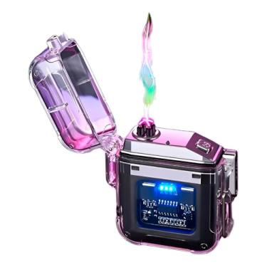 Imagem de Isqueiro Plasma com Lanterna LED, Recarregável USB, Transparente, Resistente IP65, 3 Modos de Iluminação, 6.6x5.4x2cm, Bateria 250mAh