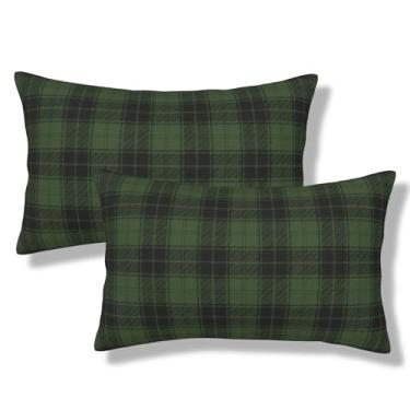 Imagem de NOCTILYRA Capas de almofada lombar xadrez 30,5 x 50,8 cm, conjunto de 2 fronhas de pelúcia curtas verdes natalinas, capa de almofada retangular, fronhas decorativas para sofá-cama e sofá