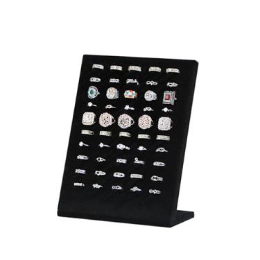 Imagem de NobleKey Suporte de anel com 50 compartimentos, placa de exibição de anel de veludo para venda, anel em forma de L, anel de exibição de brinco, almofada de joias, bandeja de armazenamento para casa ou