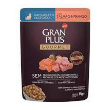 Imagem de Ração Úmida GranPlus Gourmet Sachê para Gatos Castrados Sabor Salmão e Frango - 85g