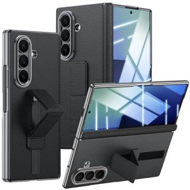 Imagem de NINKI Capa de couro para Samsung Galaxy Z Fold 7 com alça e protetor de tela, proteção de dobradiça magnética à prova de choque + suporte para Galaxy Fold 7 capa para Samsung Z Fold 7 capa preta