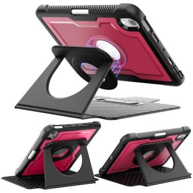 Imagem de Miimall Capa de couro para iPad mini A17 Pro (7ª geração, 2024)/iPad mini 6 (6ª geração, 2021) com suporte para lápis, suporte giratório de 360°, hibernar/despertar automático, capa com fecho