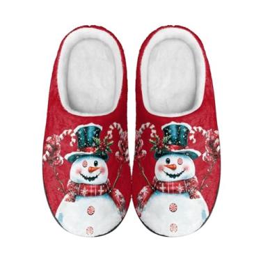 Imagem de Chinelos femininos de pelúcia DazzleV!be Christmas Snowman para ambientes internos e aconchegantes, Vermelho, 8-9