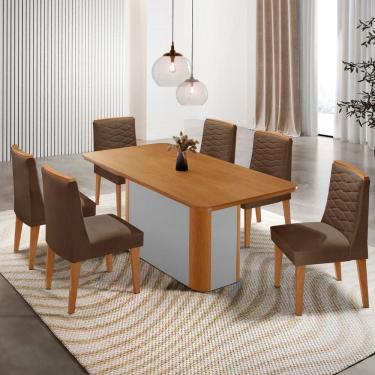 Imagem de Mesa De Jantar Isadora 180cm Tampo Mdf Laminado Veludo Marrom Naturalle Off White