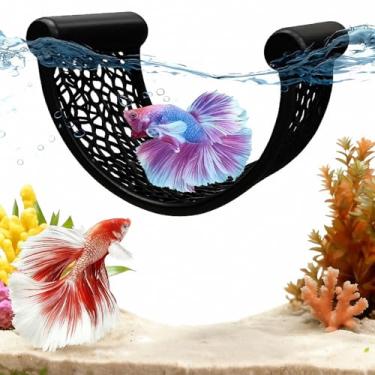 Imagem de Rede flutuante preta para peixes Betta – Plataforma de descanso minimalista e cama flutuante – Acessórios de tanque Betta para aquários pequenos, tanques nano, camarões e coridoras – borda de poleiro