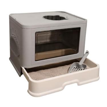 Imagem de Caixa de areia para gato grande totalmente fechada tipo gaveta Anti-splash Prova odor Banheiro Bacia espaçosa com colher Suprimentos