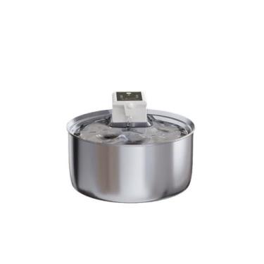Imagem de Dispenser de Água para Pets Recarregável Todo em Aço Inoxidável 7L Grande Capacidade Bacia Automática Circulante Cães e Gatos com Bateria 5000mAh Filtração Quatro Camadas Três Modos Inteligentes Fluxo
