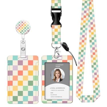 Imagem de Cordão retrátil para crachá de identificação com clipe e chaveiro, ajustável, bonito carretel de separação, durável, perfeito para mulheres enfermeiras, professoras, trabalhadoras de escritório